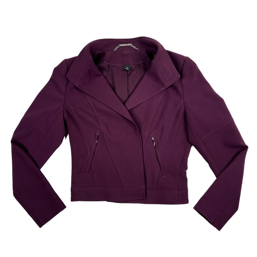 WHBM Stitched Shoulder Open Front Semi-Cropped Moto Blazer Skirt Set Size 10 - Picture 3 of 16